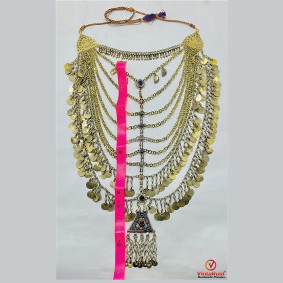 Bohemian Afghan Coin Necklace: Oversized Multi Strand Festival Choker Necklace - Picture 9 of 10